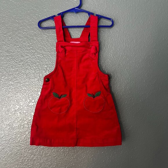 Adorable Isaac Mizrahi girls’ red corduroy jumper dress. Features embroidered - Picture 1 of 4